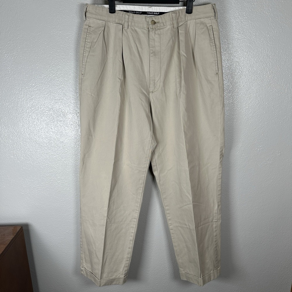 VTG Polo Ralph Lauren The Classic Golf Pant Mens Size 36x29 Khaki Chinos Pleated
